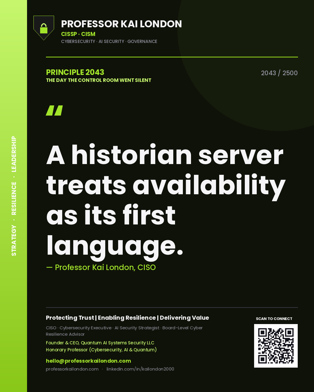 Professor Kai London principle 2043: A historian server treats availability as its first language.
