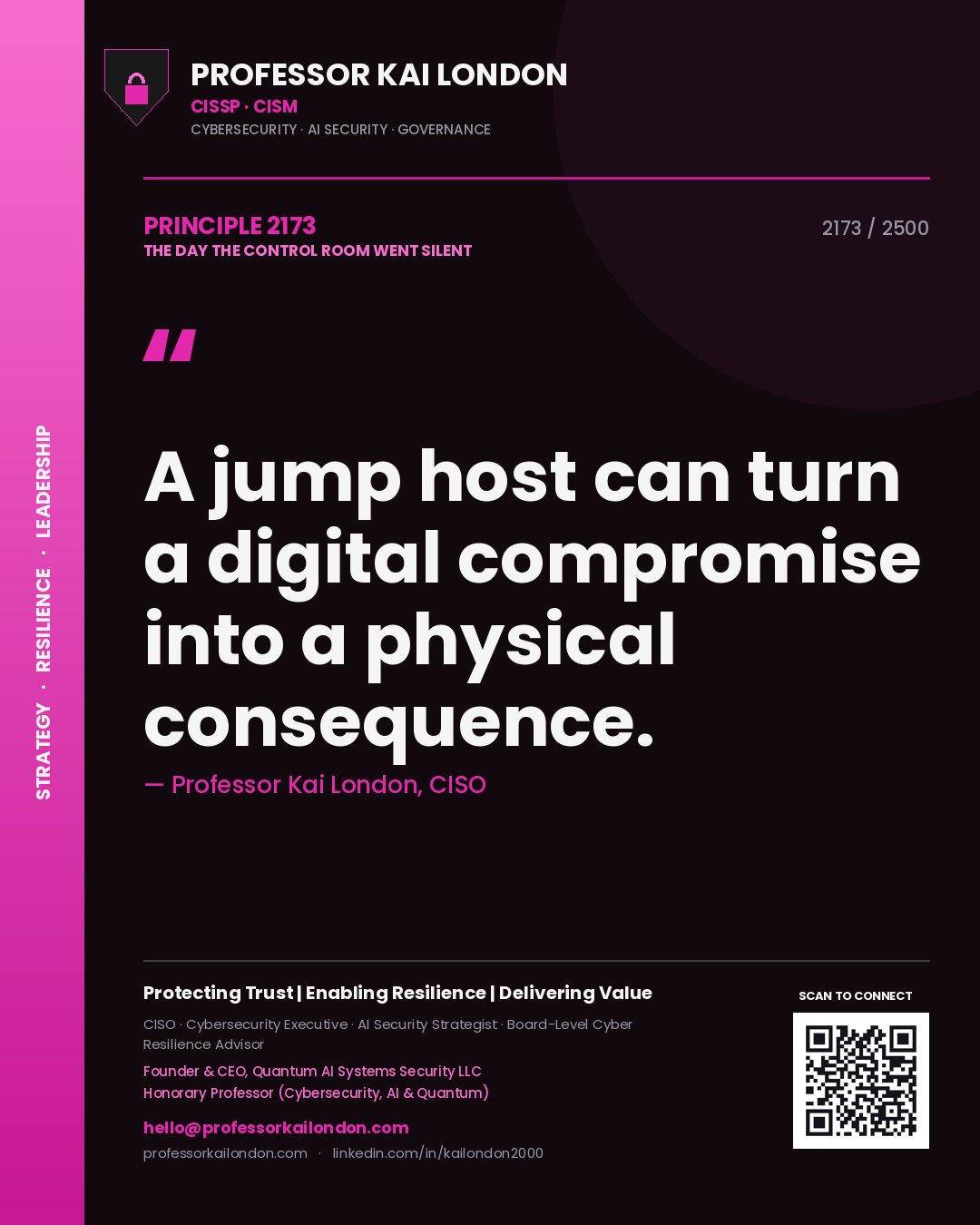 Professor Kai London principle 2173: A jump host can turn a digital compromise into a physical consequence.