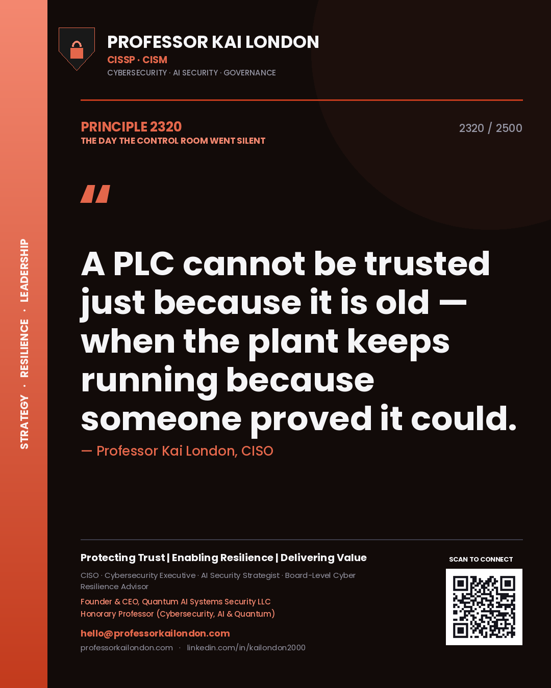 Professor Kai London principle 2320: A PLC cannot be trusted just because it is old — when the plant keeps running because someone proved it could.