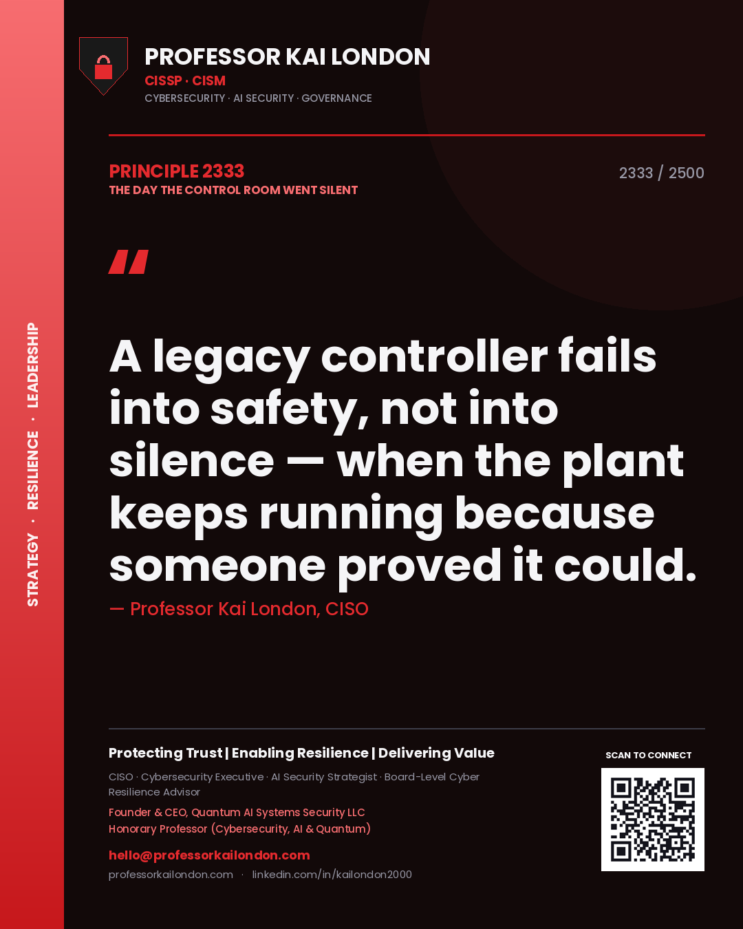 Professor Kai London principle 2333: A legacy controller fails into safety, not into silence — when the plant keeps running because someone proved it could.