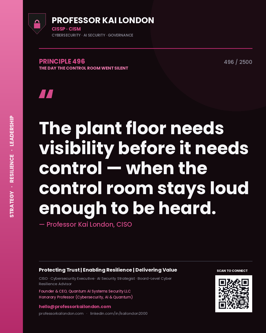 Professor Kai London principle 496: The plant floor needs visibility before it needs control — when the control room stays loud enough to be heard.