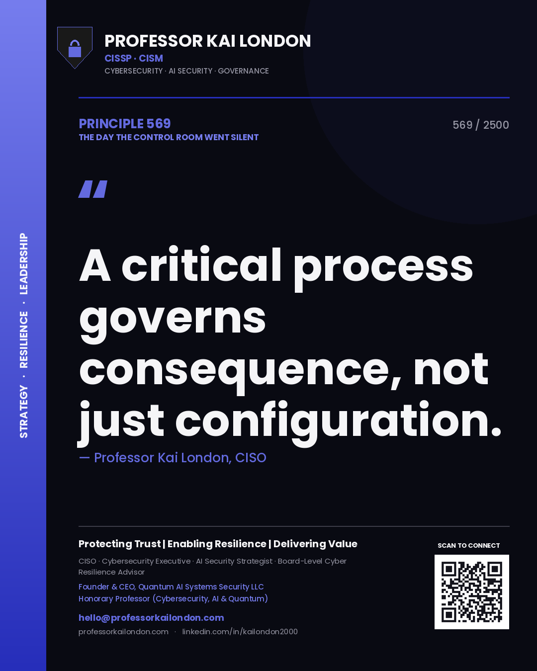 Professor Kai London principle 569: A critical process governs consequence, not just configuration.