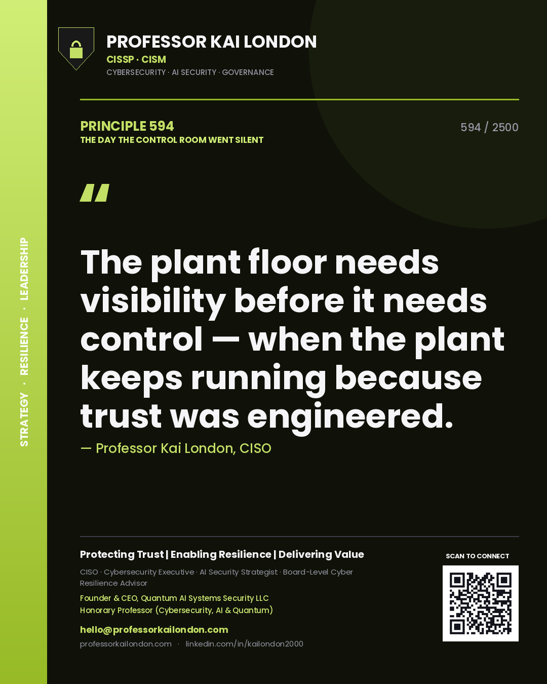Professor Kai London principle 594: The plant floor needs visibility before it needs control — when the plant keeps running because trust was engineered.