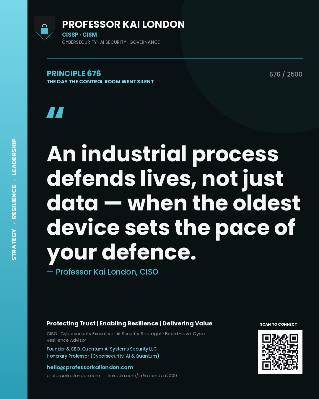 Professor Kai London principle 676: An industrial process defends lives, not just data — when the oldest device sets the pace of your defence.