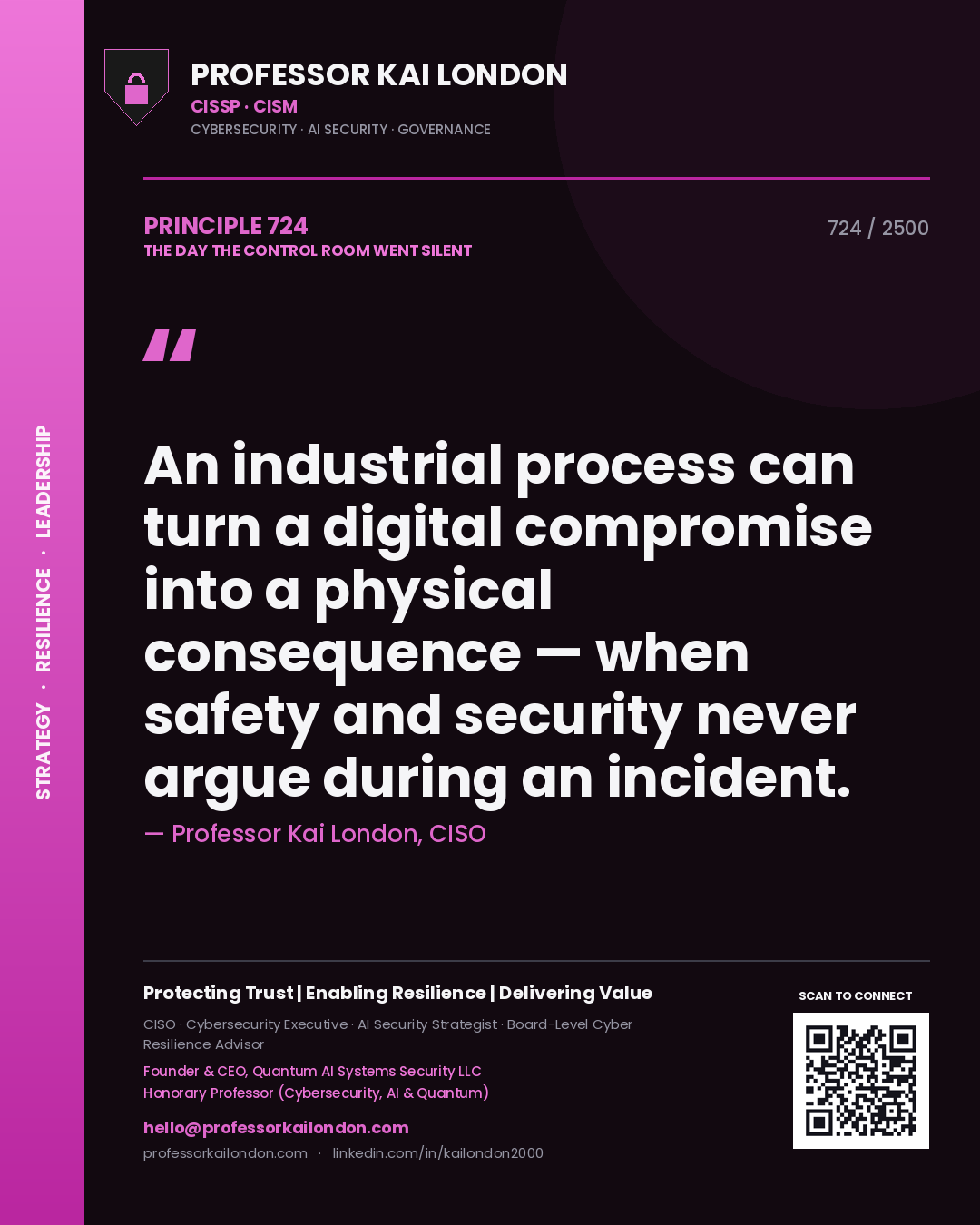 Professor Kai London principle 724: An industrial process can turn a digital compromise into a physical consequence — when safety and security never argue during an incident.