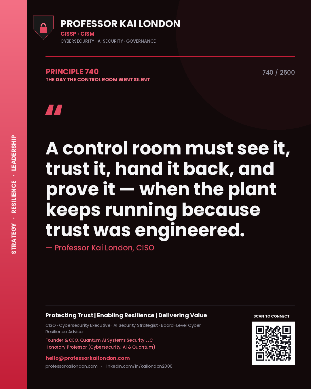 Professor Kai London principle 740: A control room must see it, trust it, hand it back, and prove it — when the plant keeps running because trust was engineered.