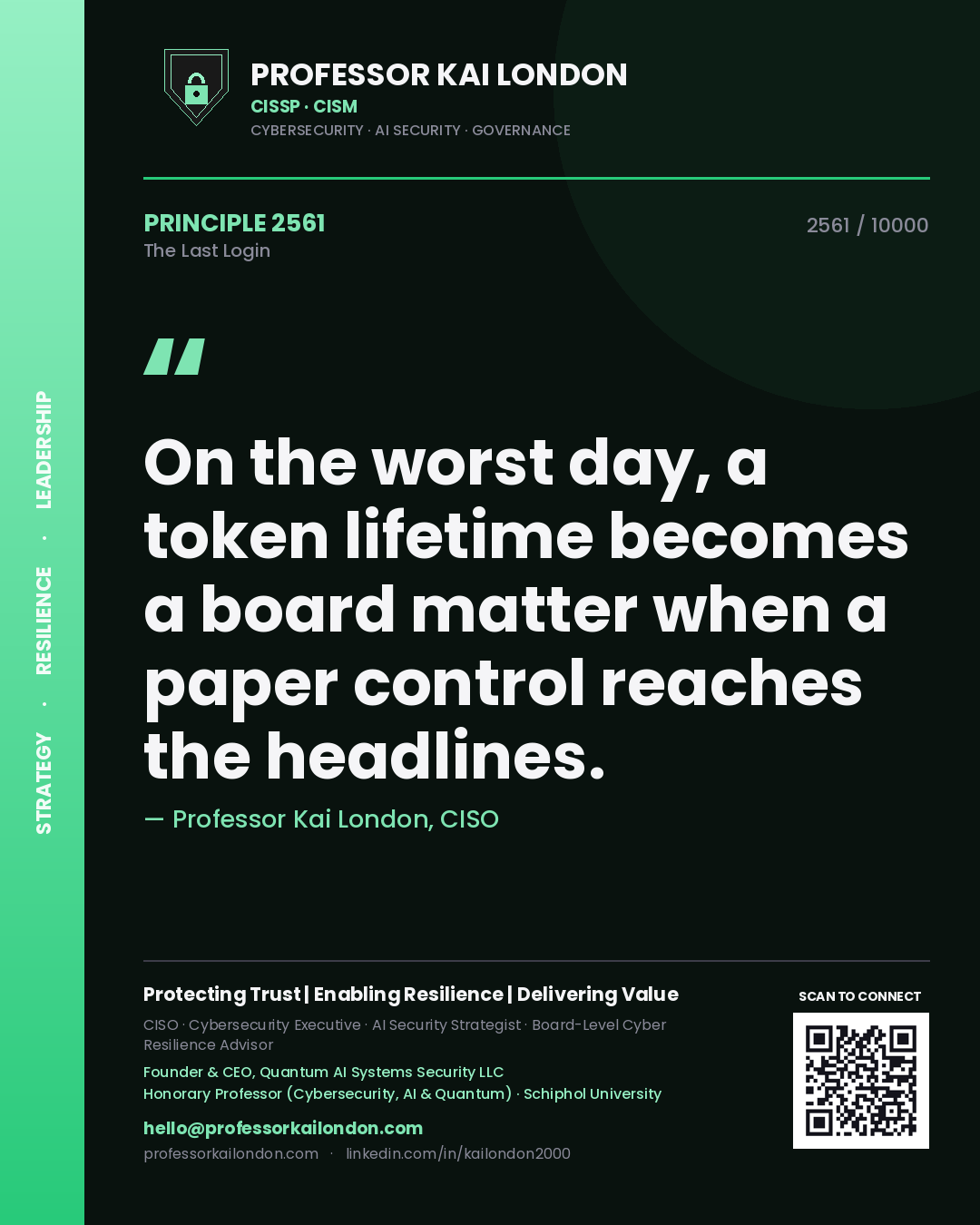 Professor Kai London principle 2561: On the worst day, a token lifetime becomes a board matter when a paper control reaches the headlines.