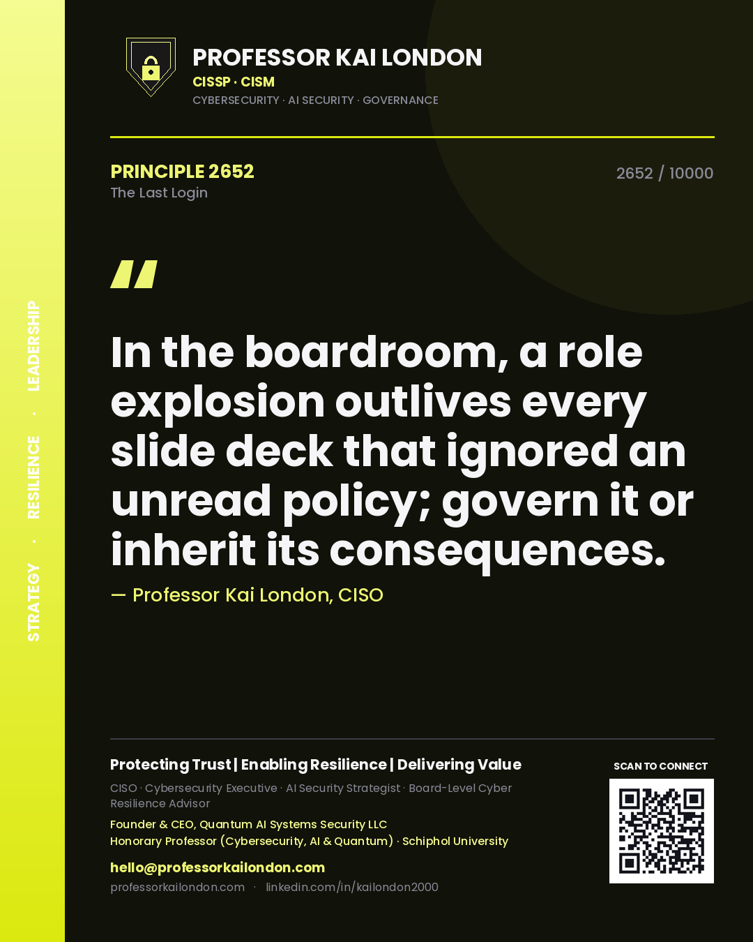 Professor Kai London principle 2652: In the boardroom, a role explosion outlives every slide deck that ignored an unread policy; govern it or inherit its consequences.