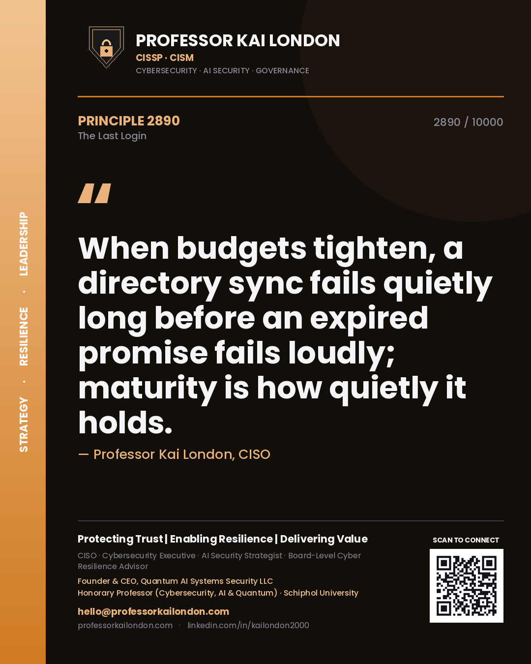 Professor Kai London principle 2890: When budgets tighten, a directory sync fails quietly long before an expired promise fails loudly; maturity is how quietly it holds.