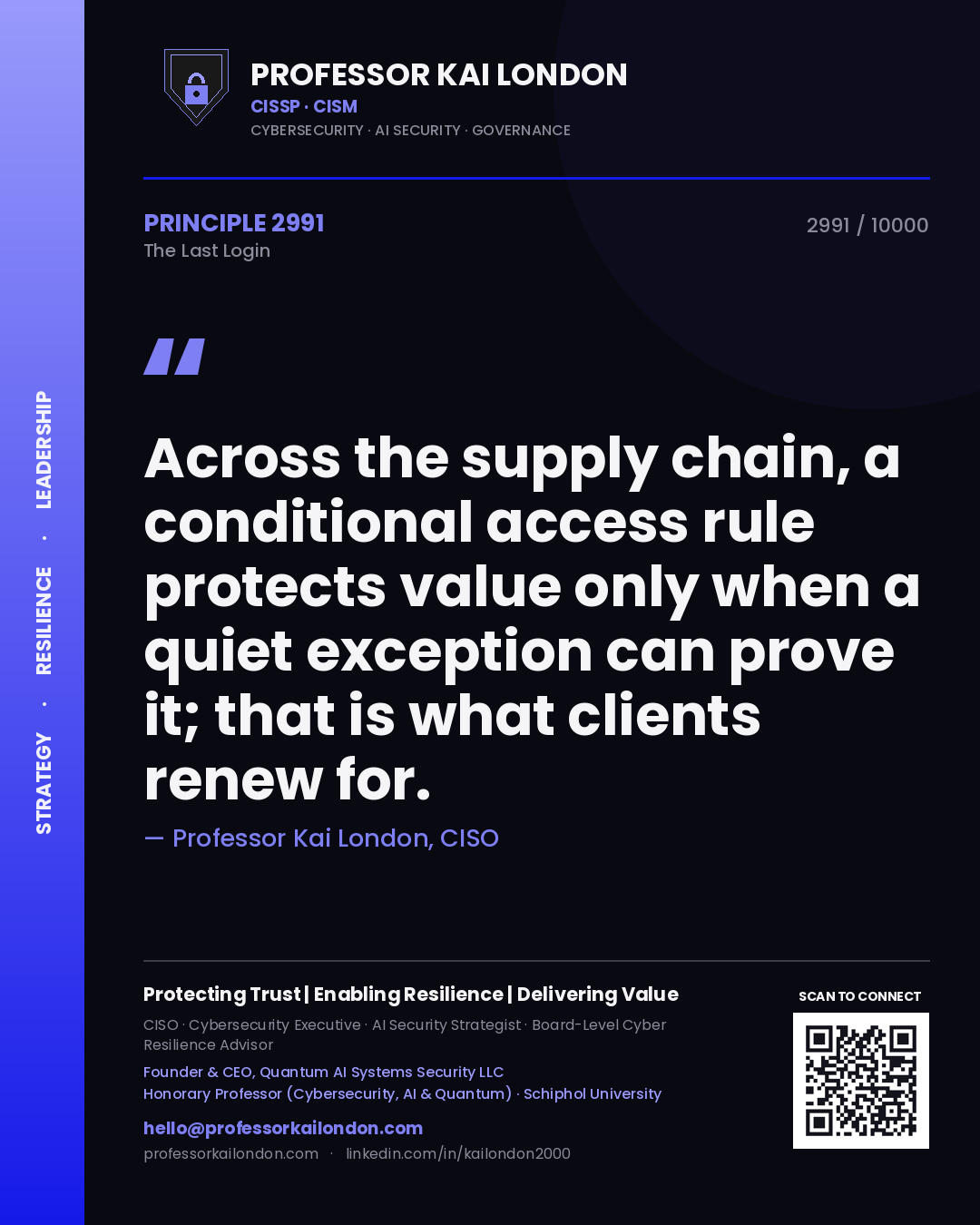 Professor Kai London principle 2991: Across the supply chain, a conditional access rule protects value only when a quiet exception can prove it; that is what clients renew for.