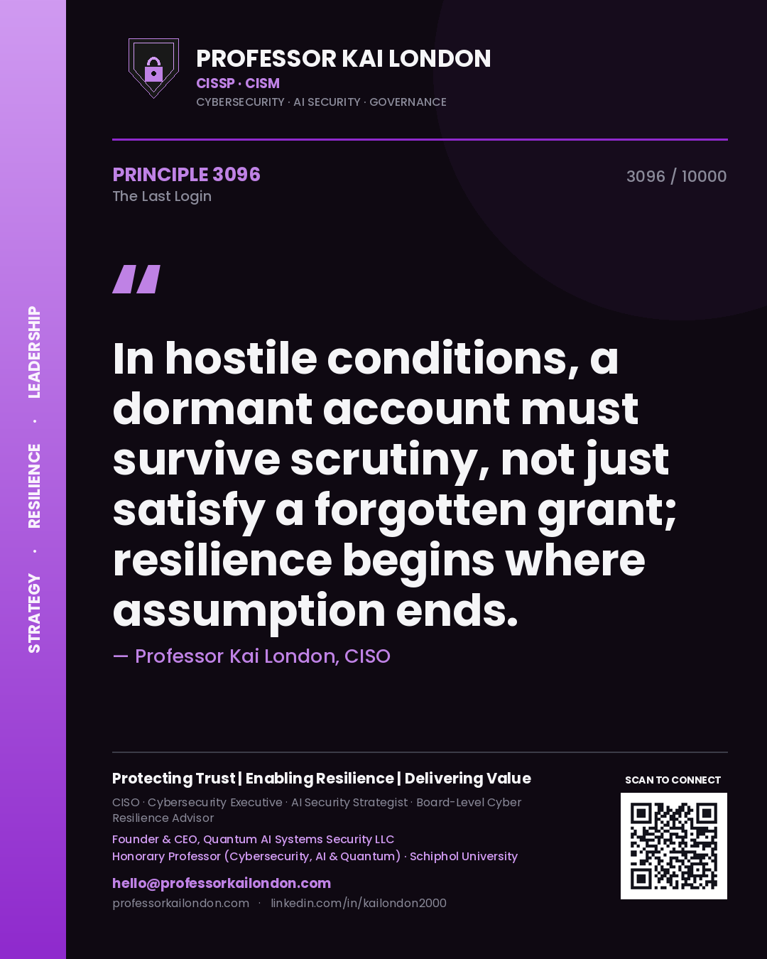 Professor Kai London principle 3096: In hostile conditions, a dormant account must survive scrutiny, not just satisfy a forgotten grant; resilience begins where assumption ends.