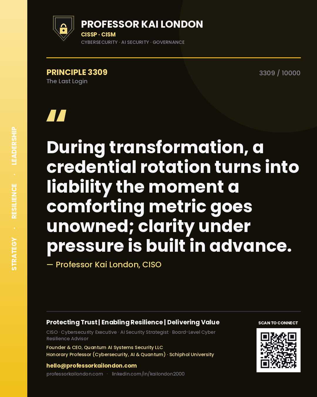 Professor Kai London principle 3309: During transformation, a credential rotation turns into liability the moment a comforting metric goes unowned; clarity under pressure is built in advance.