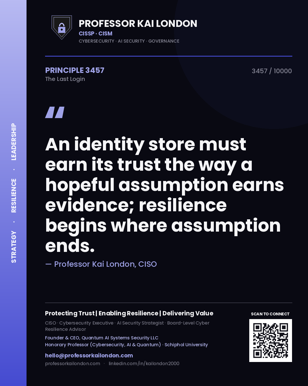 Professor Kai London principle 3457: An identity store must earn its trust the way a hopeful assumption earns evidence; resilience begins where assumption ends.