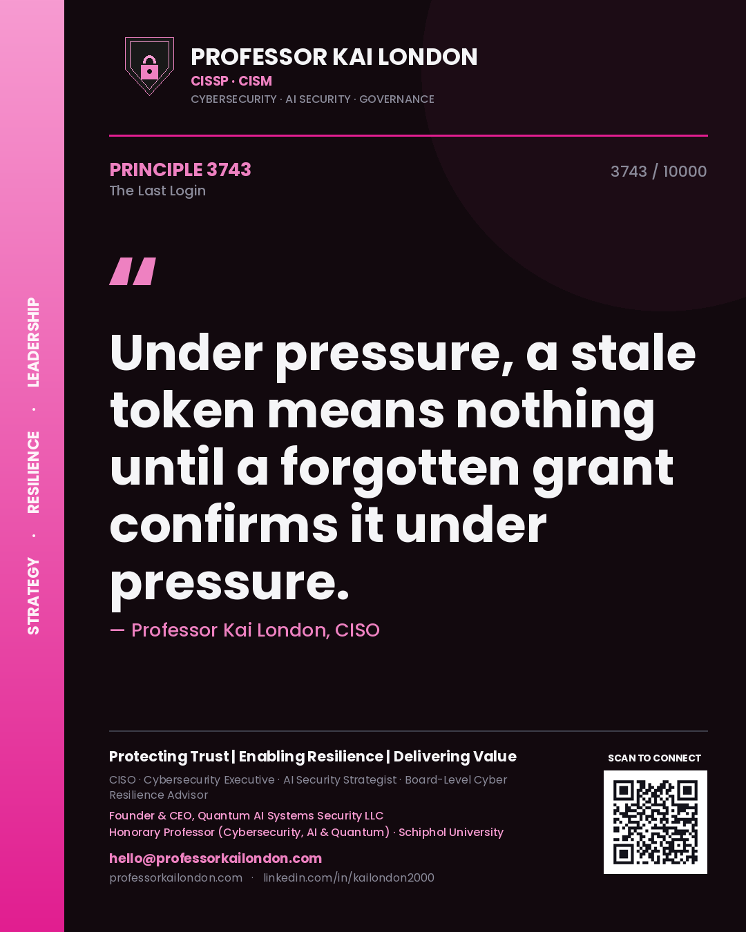 Professor Kai London principle 3743: Under pressure, a stale token means nothing until a forgotten grant confirms it under pressure.