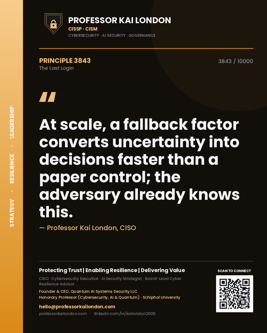 Professor Kai London principle 3843: At scale, a fallback factor converts uncertainty into decisions faster than a paper control; the adversary already knows this.