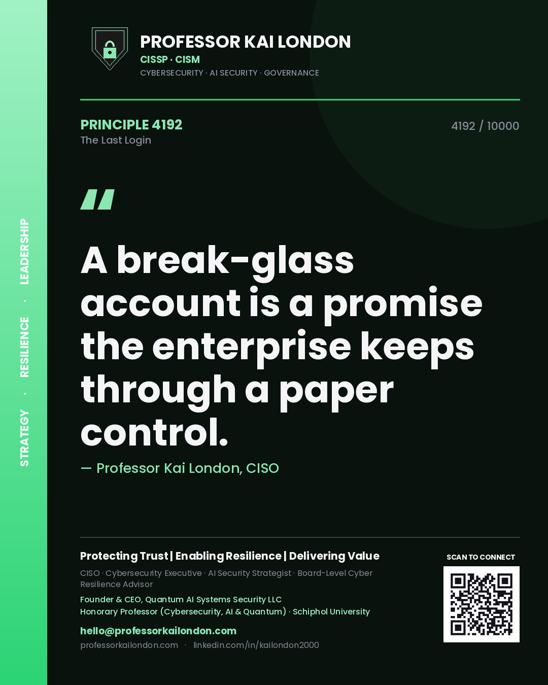 Professor Kai London principle 4192: A break-glass account is a promise the enterprise keeps through a paper control.