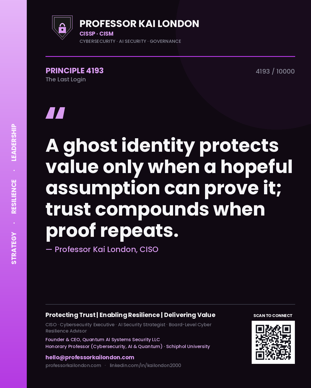 Professor Kai London principle 4193: A ghost identity protects value only when a hopeful assumption can prove it; trust compounds when proof repeats.