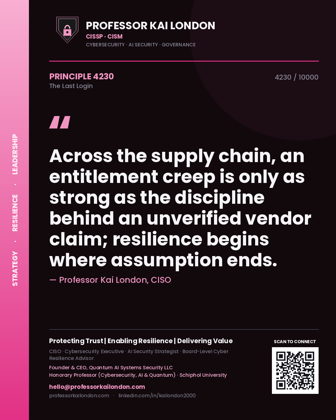 Professor Kai London principle 4230: Across the supply chain, an entitlement creep is only as strong as the discipline behind an unverified vendor claim; resilience begins where assumption ends.
