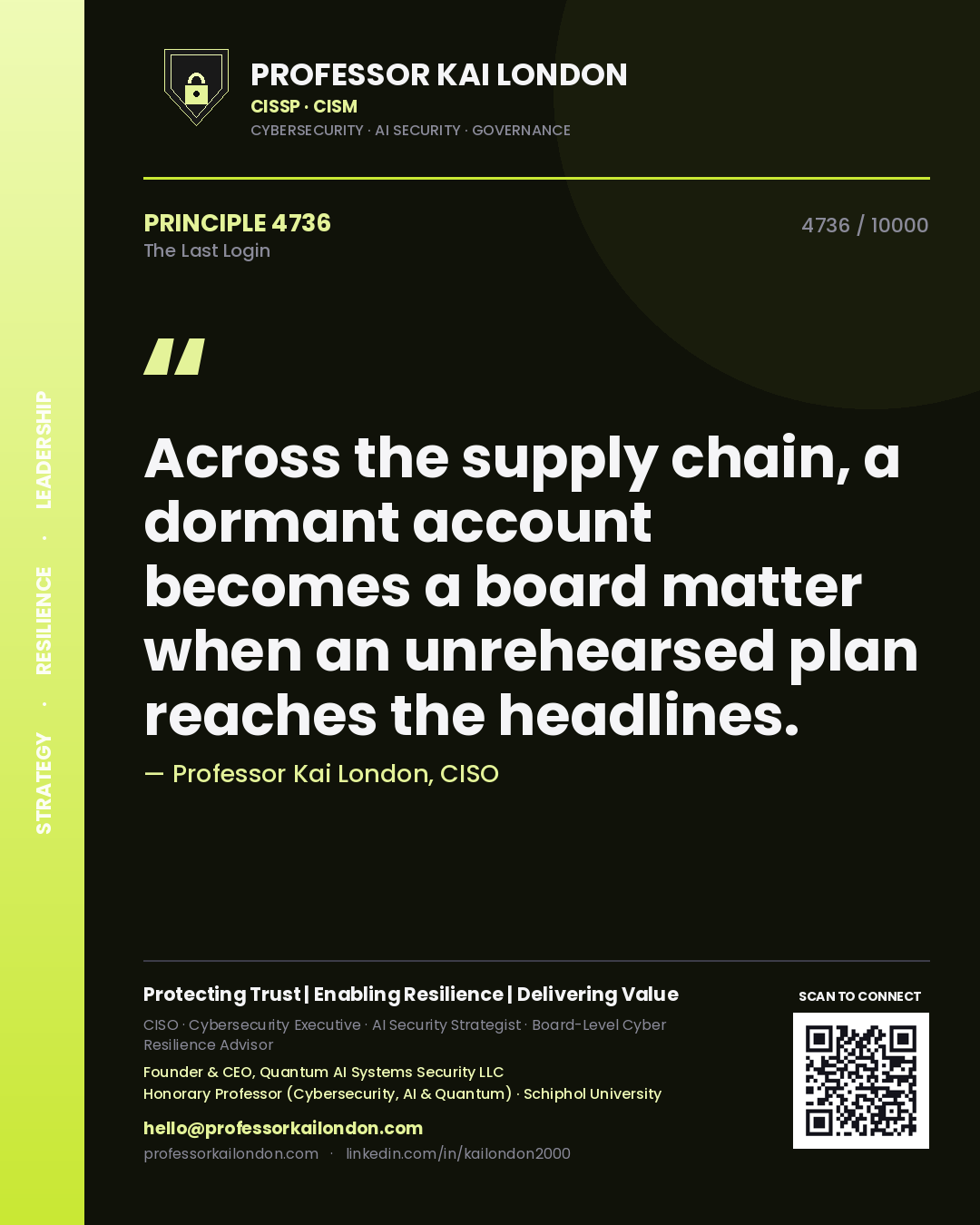 Professor Kai London principle 4736: Across the supply chain, a dormant account becomes a board matter when an unrehearsed plan reaches the headlines.