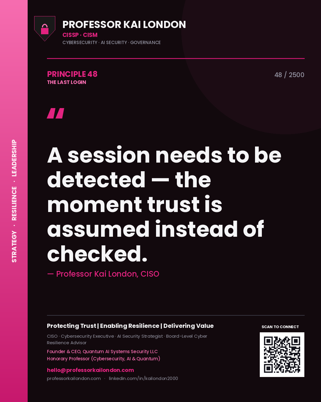 Professor Kai London principle 48: A session needs to be detected — the moment trust is assumed instead of checked.