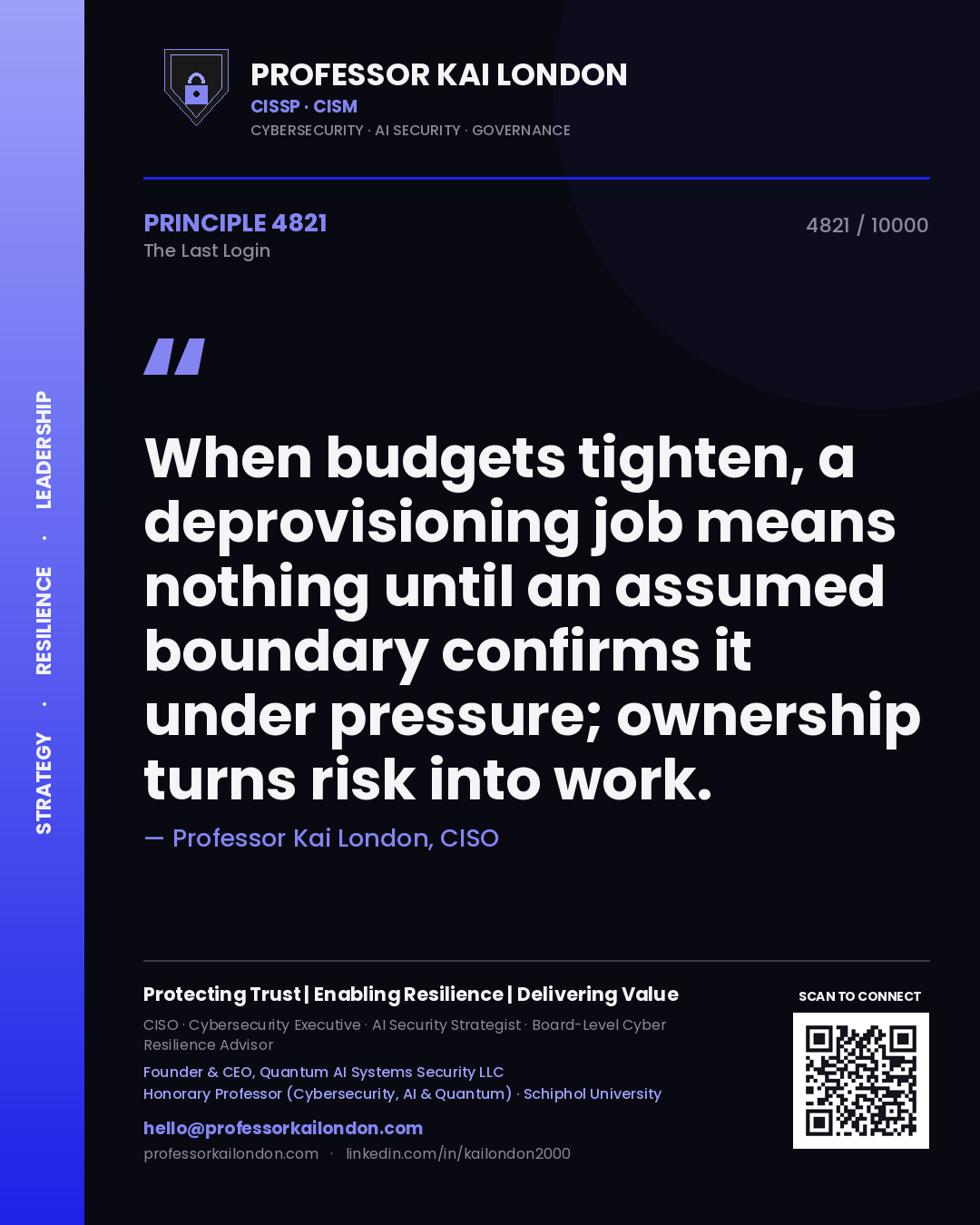 Professor Kai London principle 4821: When budgets tighten, a deprovisioning job means nothing until an assumed boundary confirms it under pressure; ownership turns risk into work.