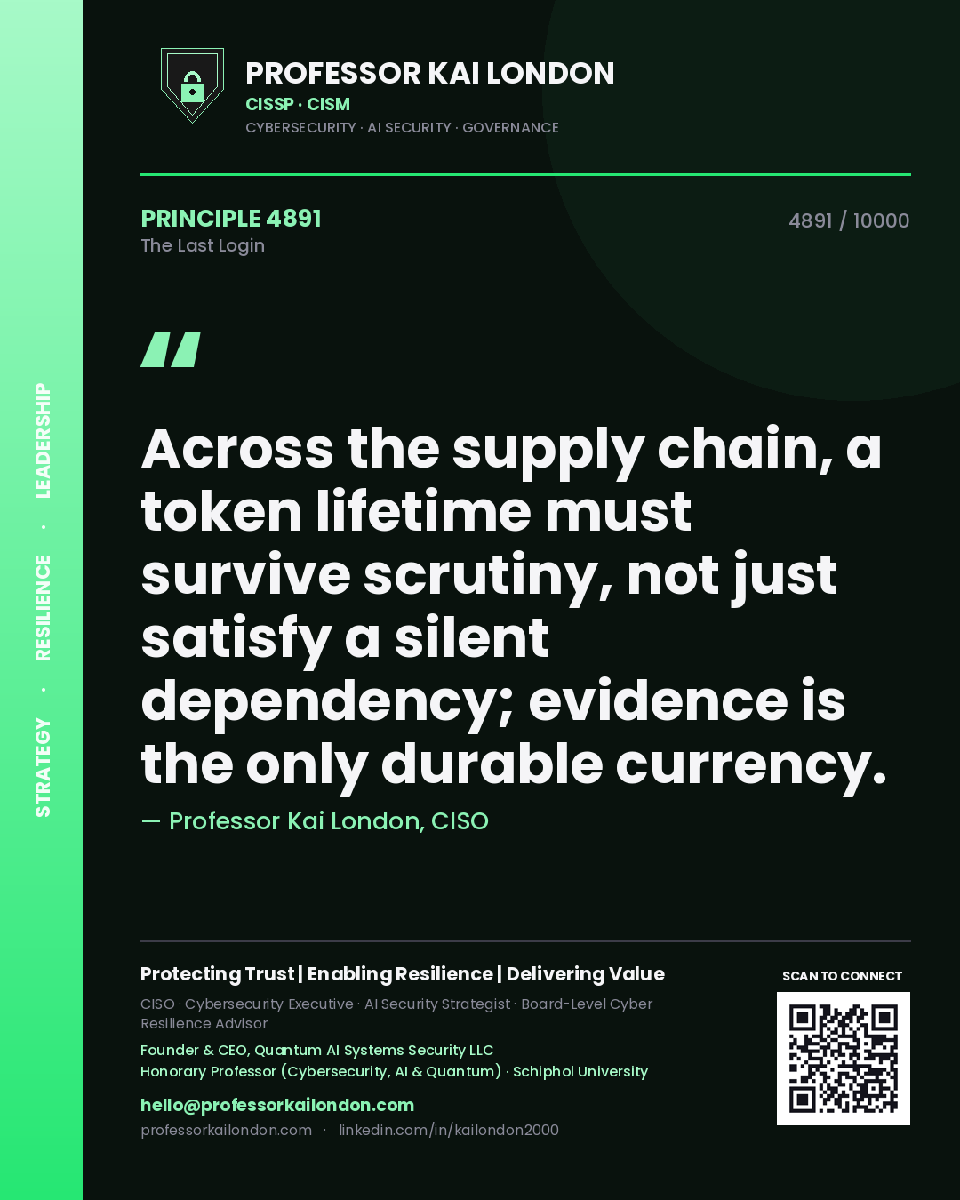 Professor Kai London principle 4891: Across the supply chain, a token lifetime must survive scrutiny, not just satisfy a silent dependency; evidence is the only durable currency.