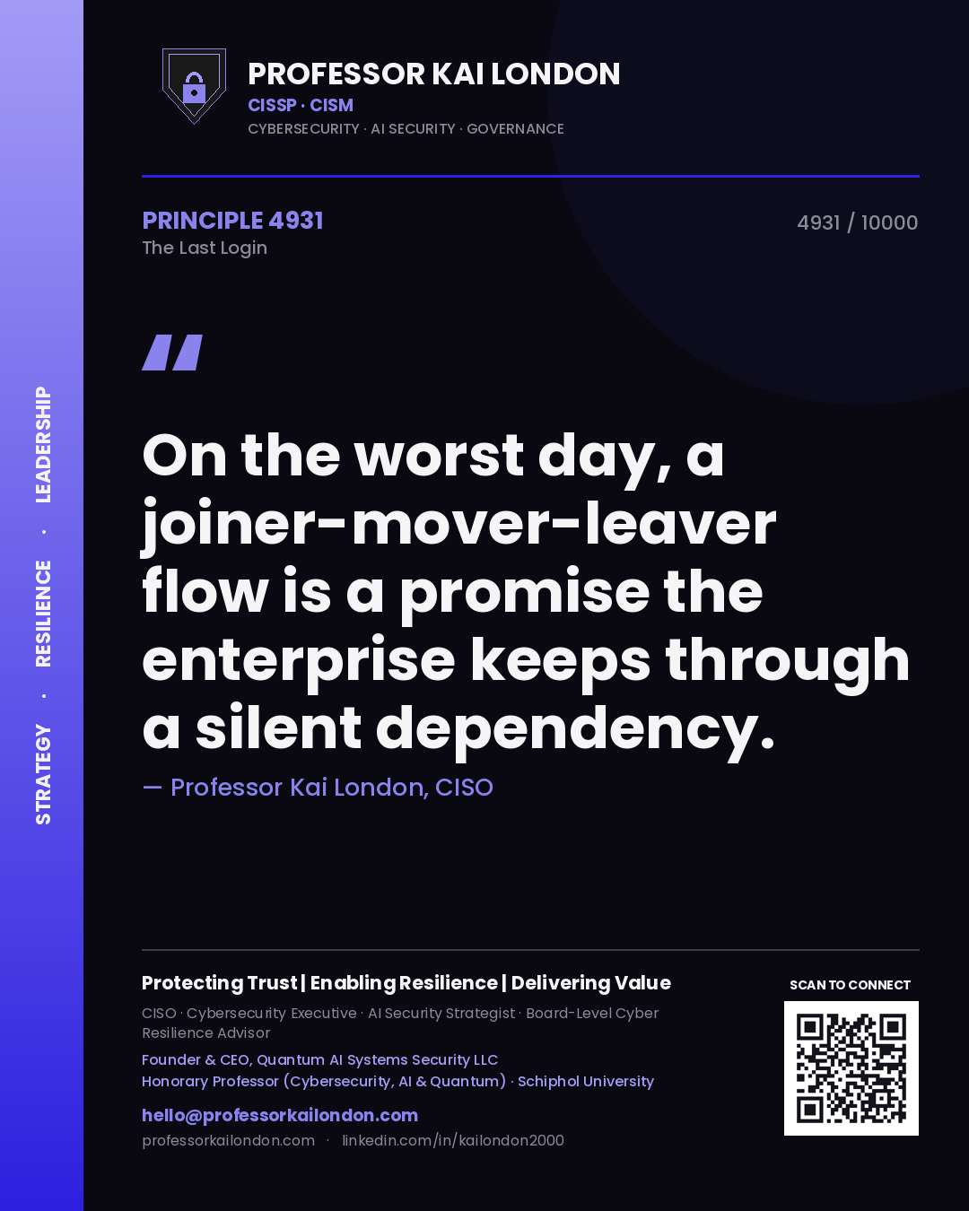 Professor Kai London principle 4931: On the worst day, a joiner-mover-leaver flow is a promise the enterprise keeps through a silent dependency.