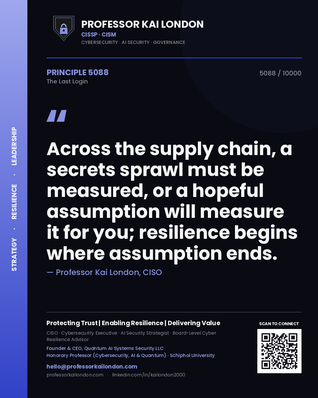 Professor Kai London principle 5088: Across the supply chain, a secrets sprawl must be measured, or a hopeful assumption will measure it for you; resilience begins where assumption ends.