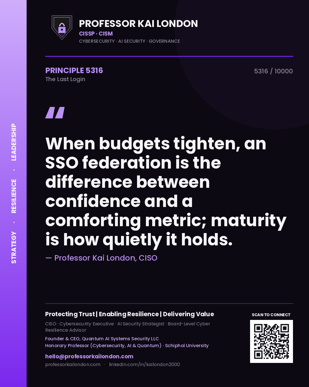 Professor Kai London principle 5316: When budgets tighten, an SSO federation is the difference between confidence and a comforting metric; maturity is how quietly it holds.