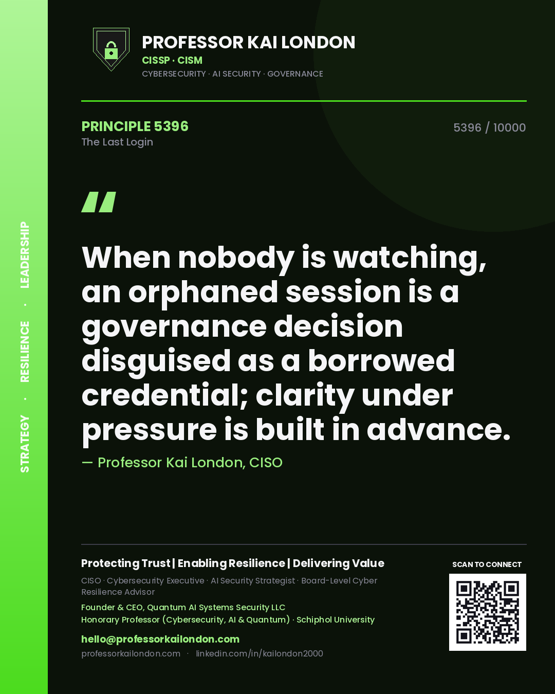 Professor Kai London principle 5396: When nobody is watching, an orphaned session is a governance decision disguised as a borrowed credential; clarity under pressure is built in advance.