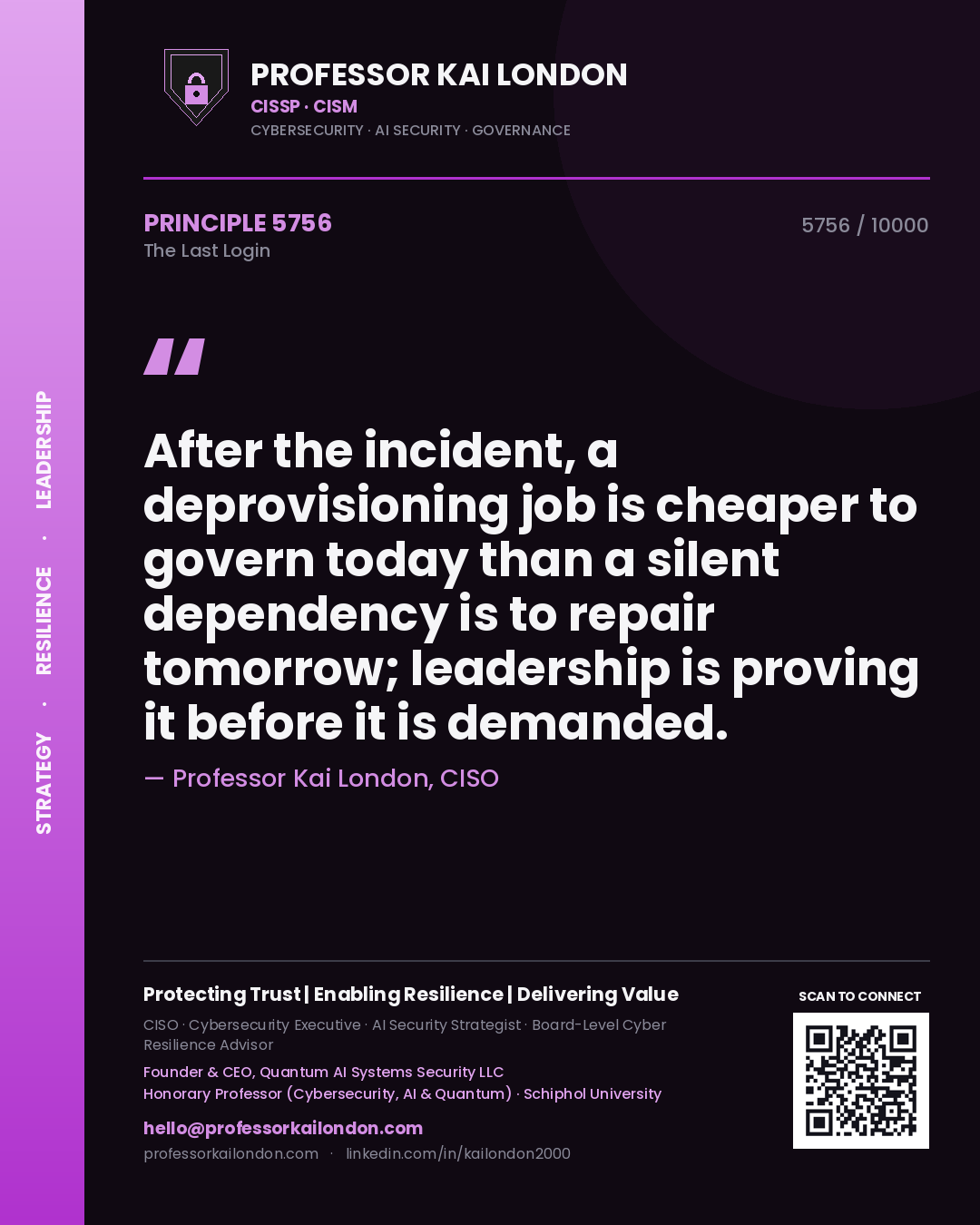 Professor Kai London principle 5756: After the incident, a deprovisioning job is cheaper to govern today than a silent dependency is to repair tomorrow; leadership is proving it before it is demanded.