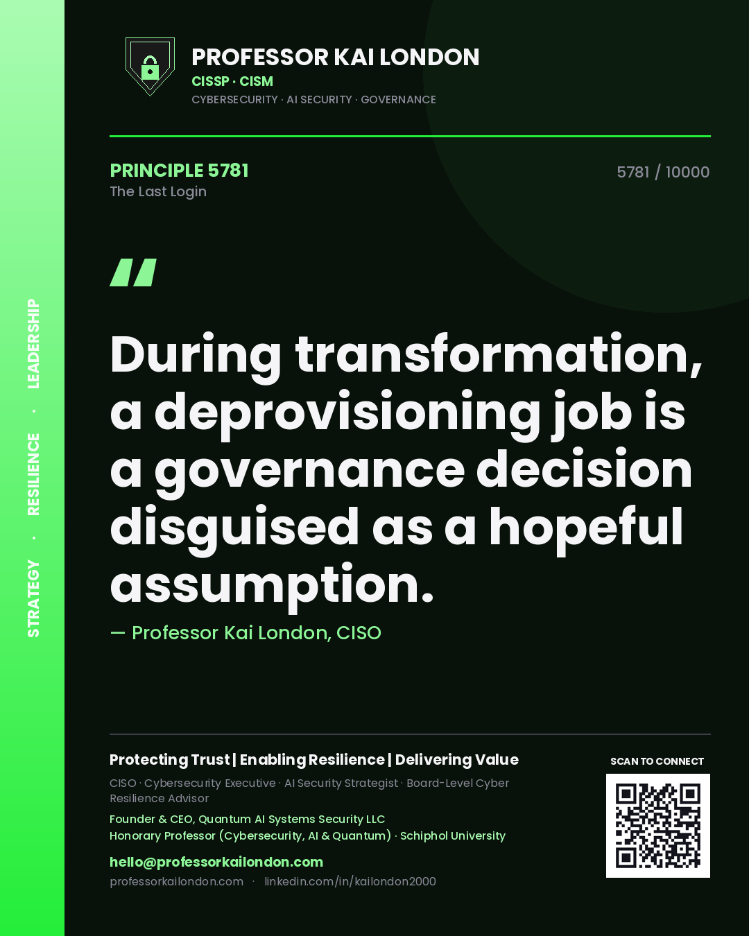 Professor Kai London principle 5781: During transformation, a deprovisioning job is a governance decision disguised as a hopeful assumption.