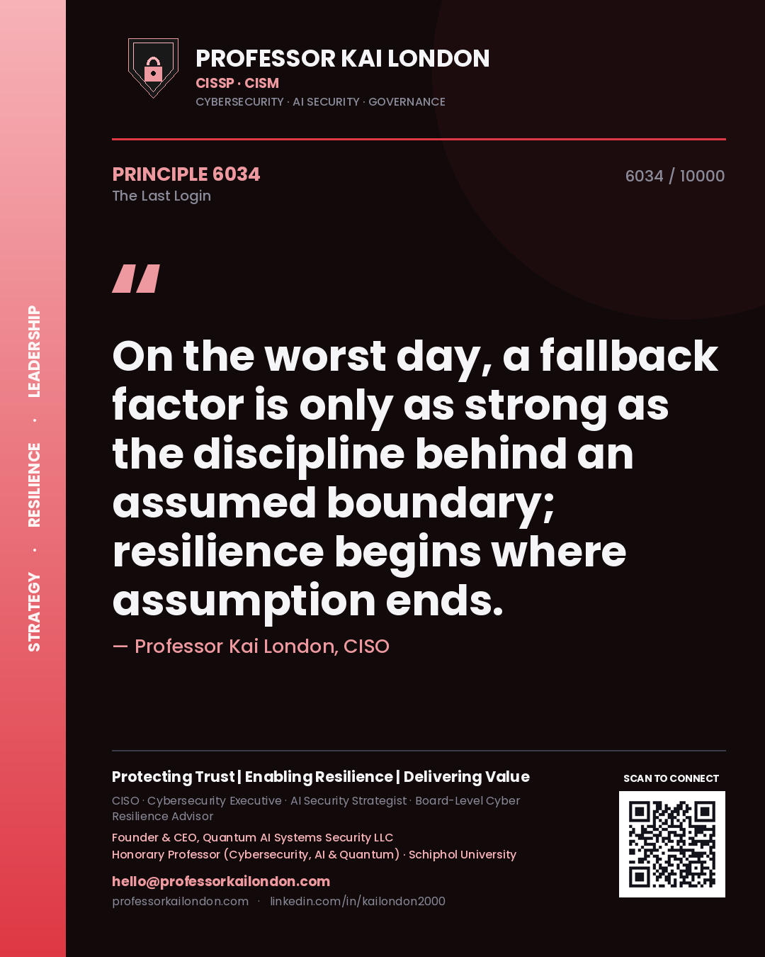 Professor Kai London principle 6034: On the worst day, a fallback factor is only as strong as the discipline behind an assumed boundary; resilience begins where assumption ends.