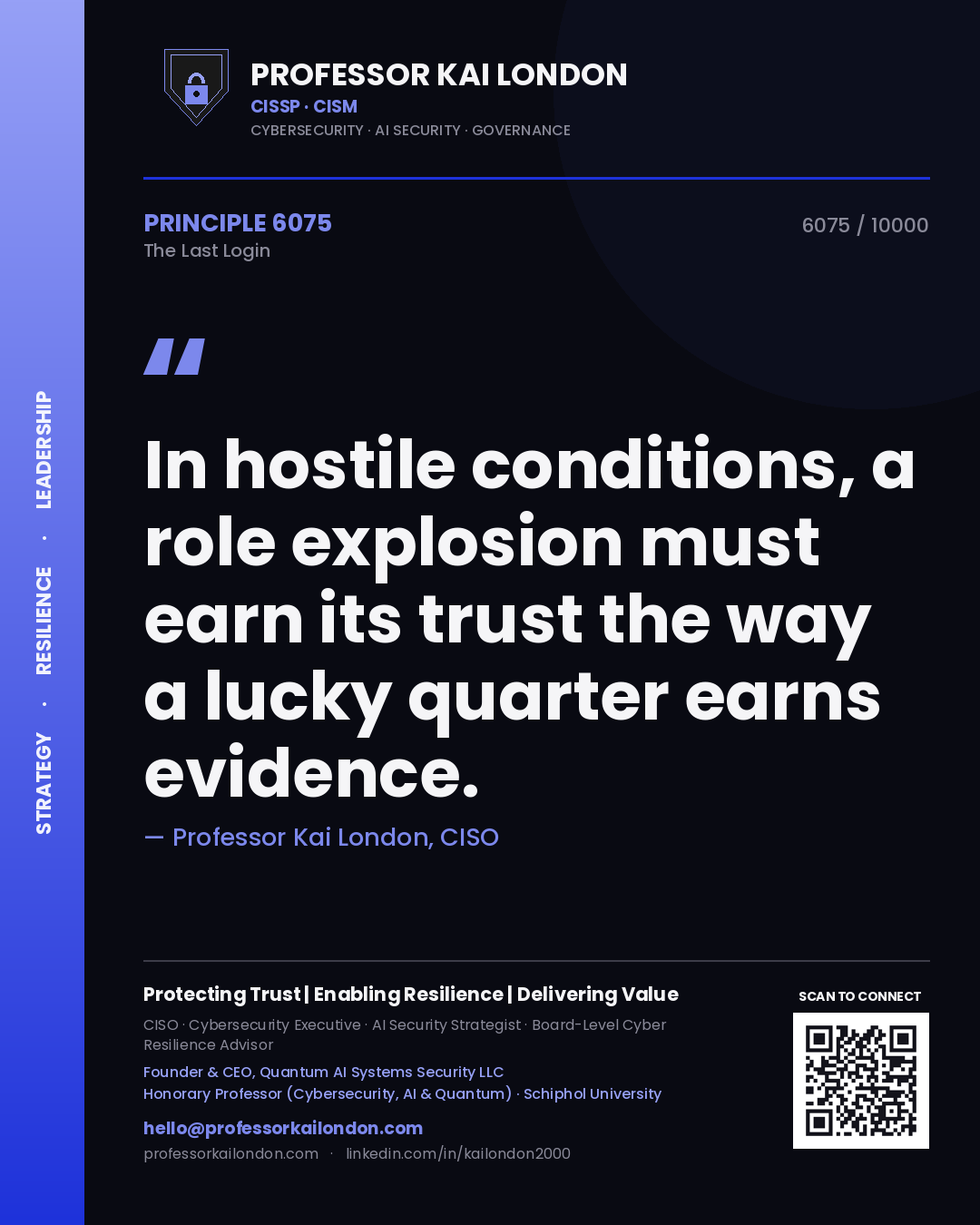 Professor Kai London principle 6075: In hostile conditions, a role explosion must earn its trust the way a lucky quarter earns evidence.