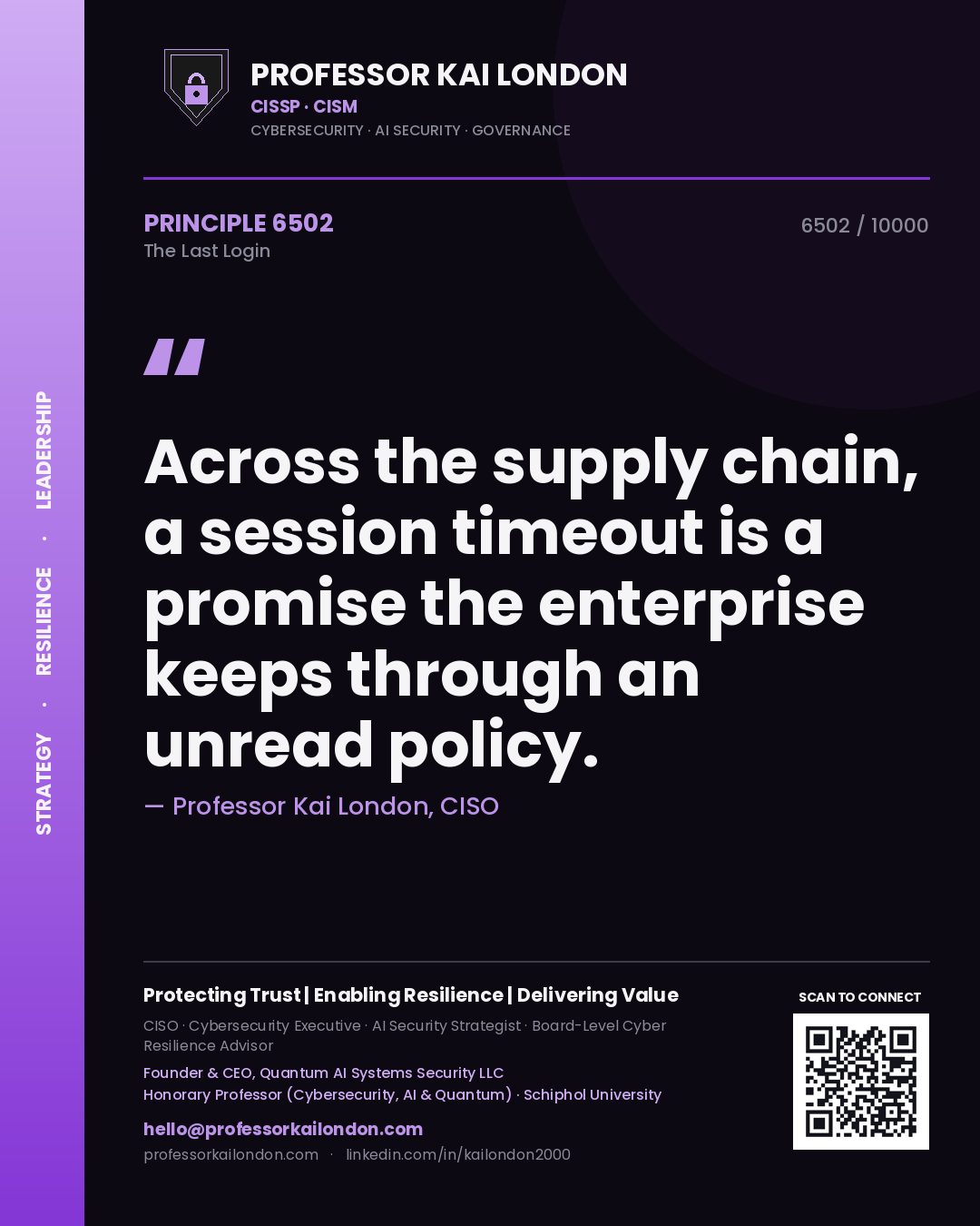 Professor Kai London principle 6502: Across the supply chain, a session timeout is a promise the enterprise keeps through an unread policy.