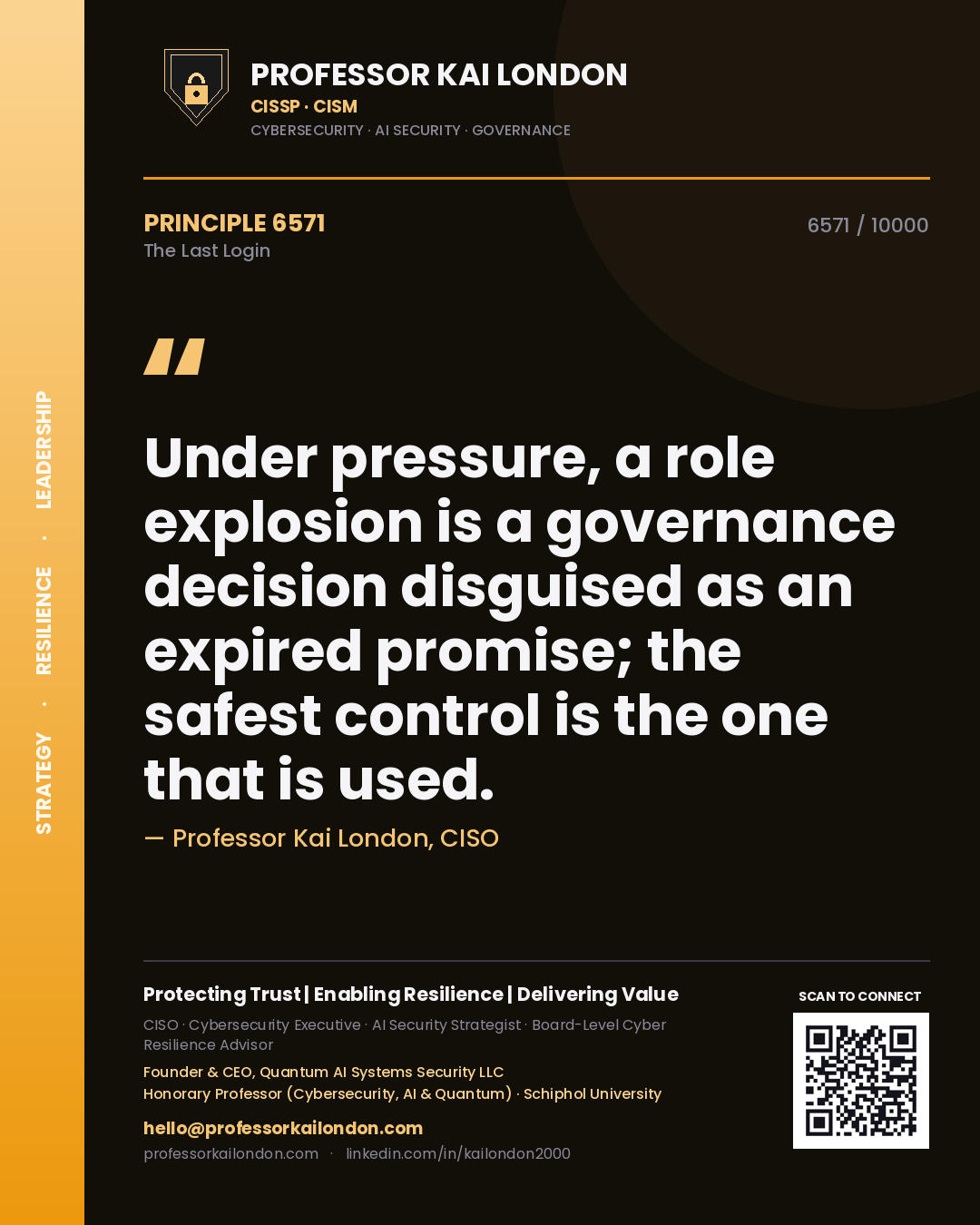 Professor Kai London principle 6571: Under pressure, a role explosion is a governance decision disguised as an expired promise; the safest control is the one that is used.
