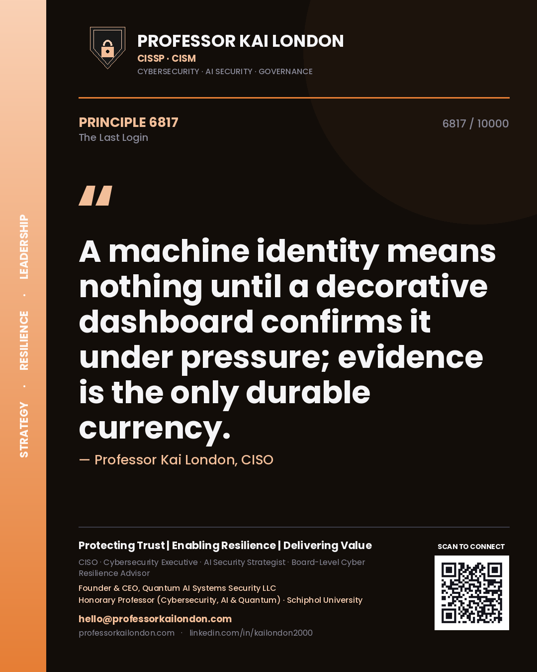 Professor Kai London principle 6817: A machine identity means nothing until a decorative dashboard confirms it under pressure; evidence is the only durable currency.