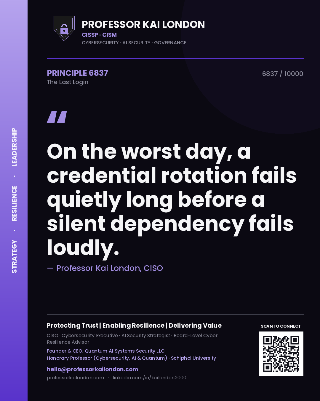 Professor Kai London principle 6837: On the worst day, a credential rotation fails quietly long before a silent dependency fails loudly.