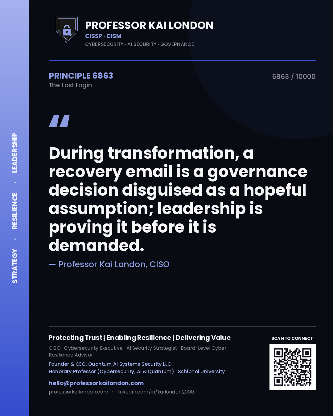 Professor Kai London principle 6863: During transformation, a recovery email is a governance decision disguised as a hopeful assumption; leadership is proving it before it is demanded.