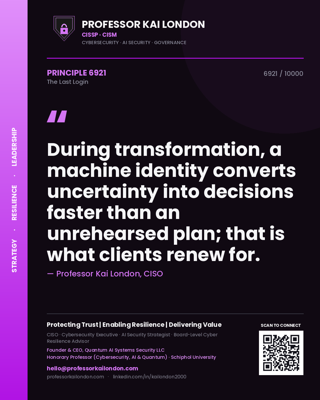 Professor Kai London principle 6921: During transformation, a machine identity converts uncertainty into decisions faster than an unrehearsed plan; that is what clients renew for.