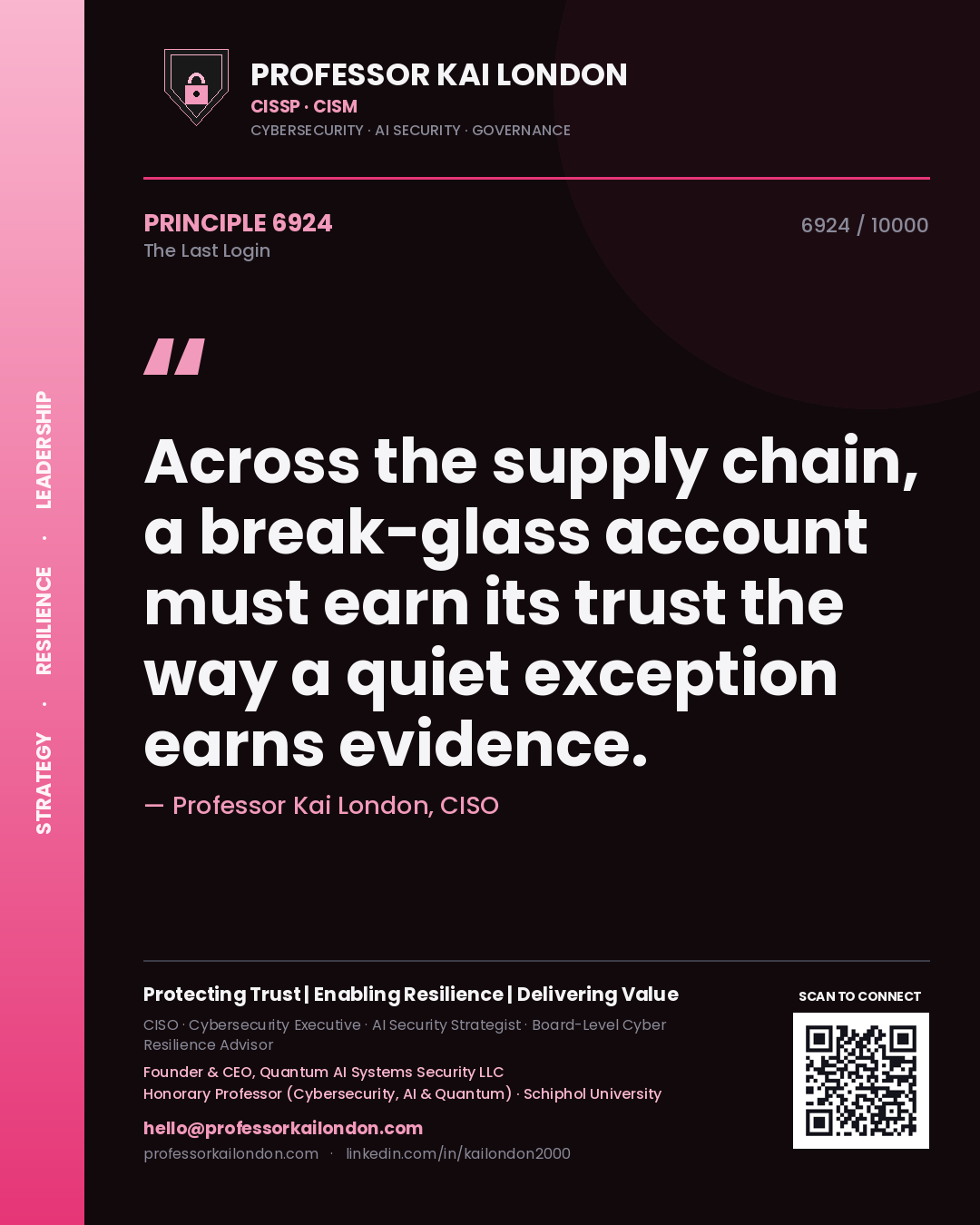 Professor Kai London principle 6924: Across the supply chain, a break-glass account must earn its trust the way a quiet exception earns evidence.