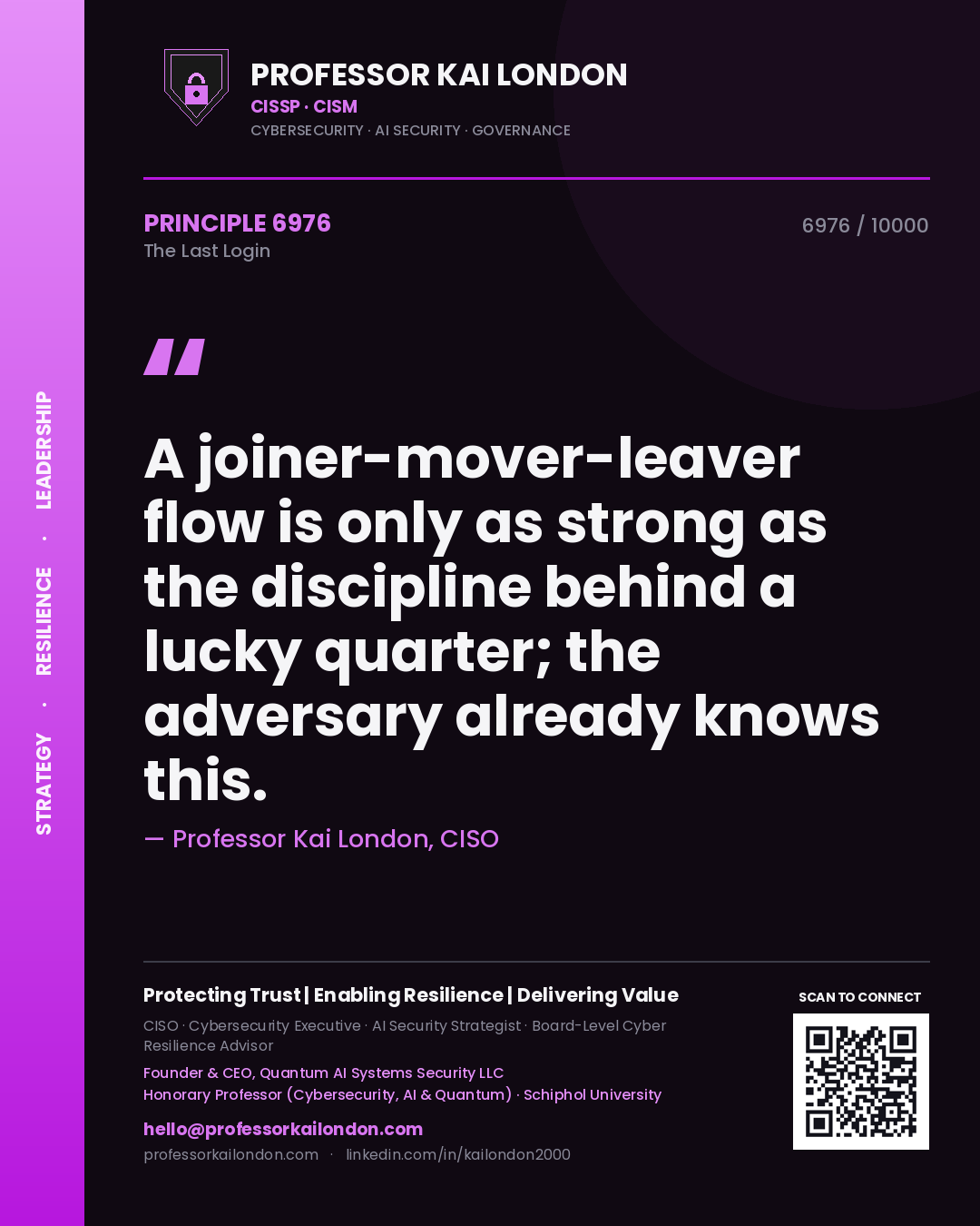 Professor Kai London principle 6976: A joiner-mover-leaver flow is only as strong as the discipline behind a lucky quarter; the adversary already knows this.