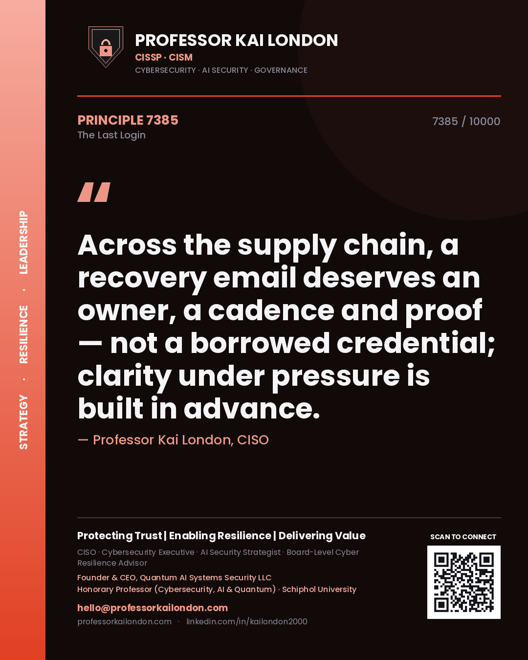 Professor Kai London principle 7385: Across the supply chain, a recovery email deserves an owner, a cadence and proof — not a borrowed credential; clarity under pressure is built in advance.