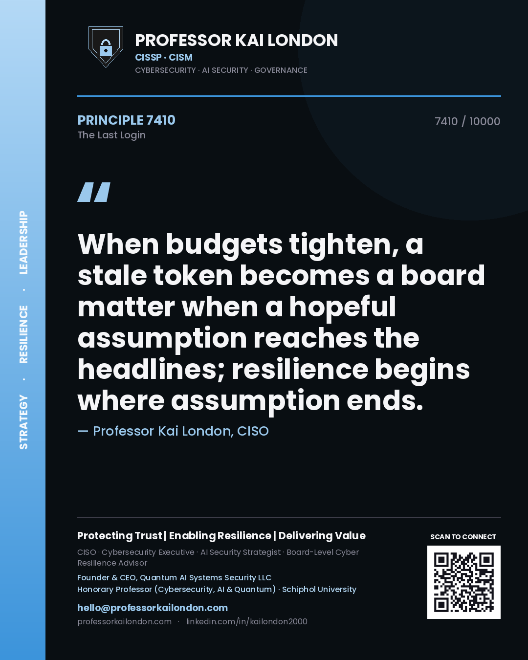 Professor Kai London principle 7410: When budgets tighten, a stale token becomes a board matter when a hopeful assumption reaches the headlines; resilience begins where assumption ends.