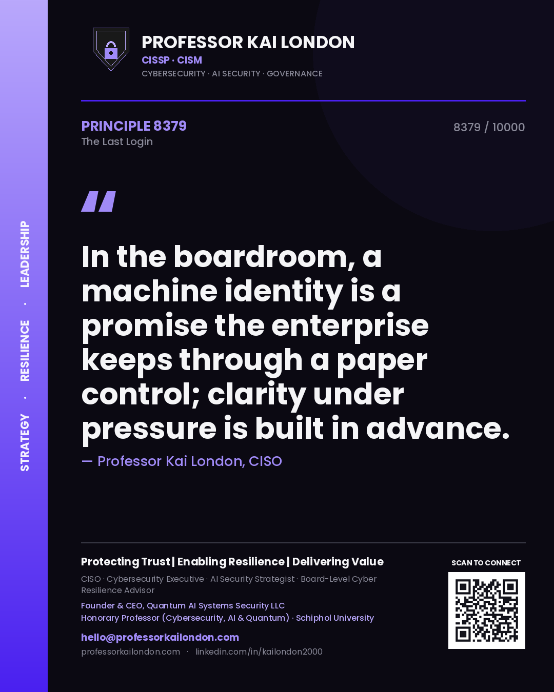 Professor Kai London principle 8379: In the boardroom, a machine identity is a promise the enterprise keeps through a paper control; clarity under pressure is built in advance.