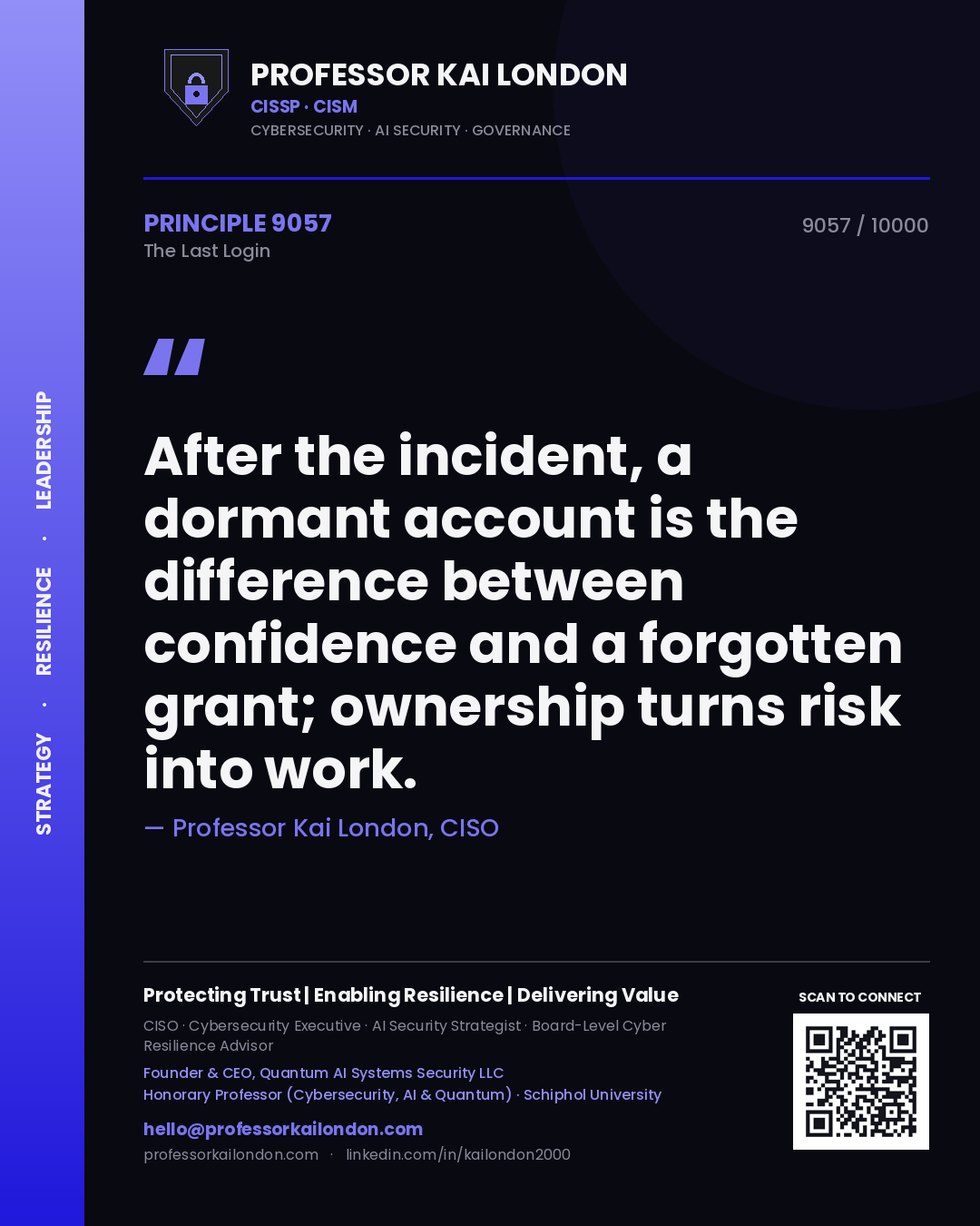 Professor Kai London principle 9057: After the incident, a dormant account is the difference between confidence and a forgotten grant; ownership turns risk into work.