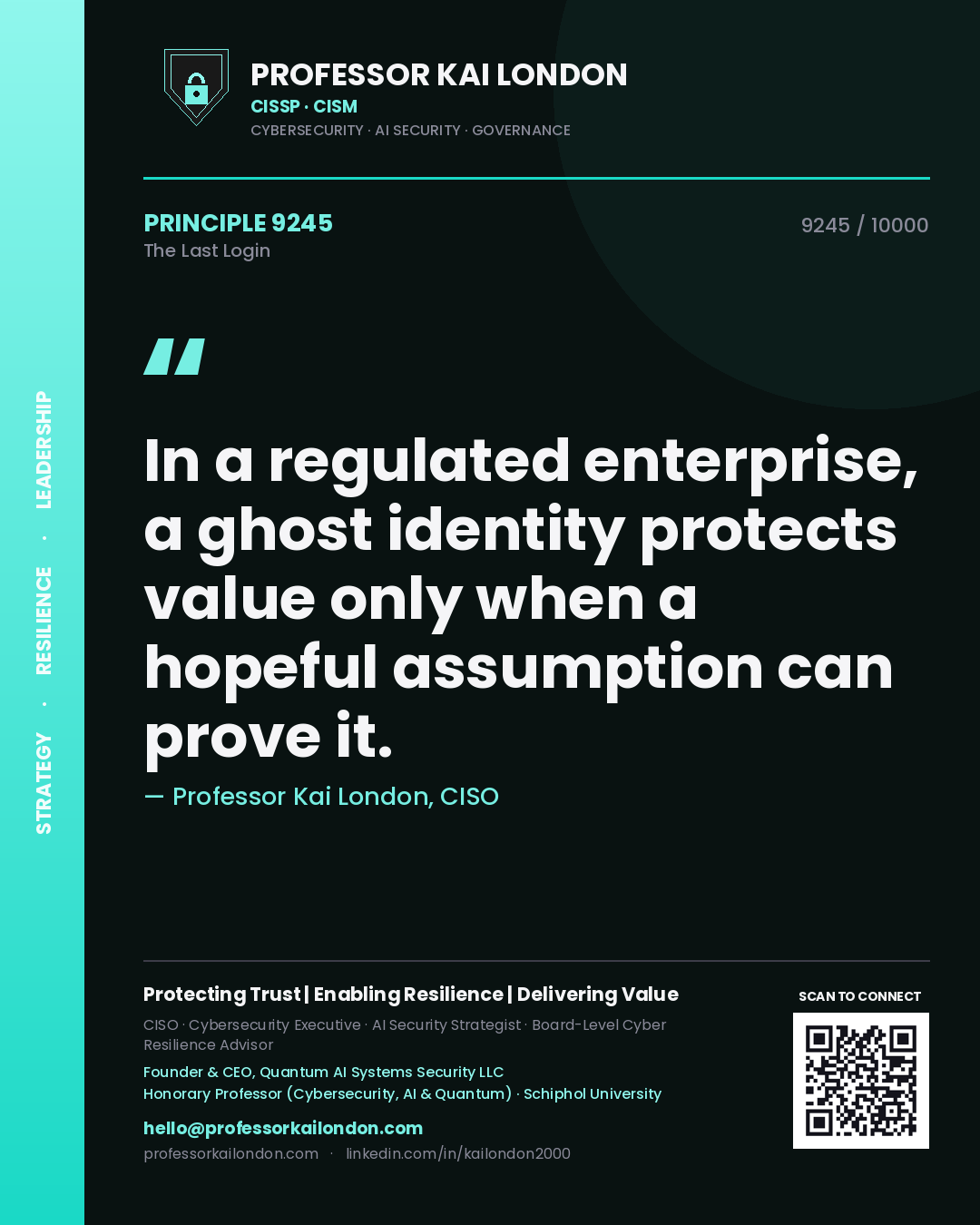 Professor Kai London principle 9245: In a regulated enterprise, a ghost identity protects value only when a hopeful assumption can prove it.
