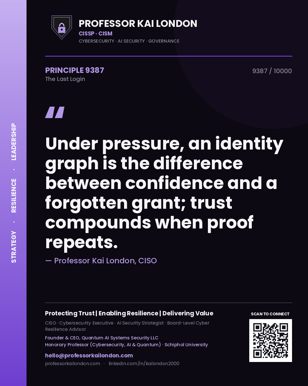 Professor Kai London principle 9387: Under pressure, an identity graph is the difference between confidence and a forgotten grant; trust compounds when proof repeats.