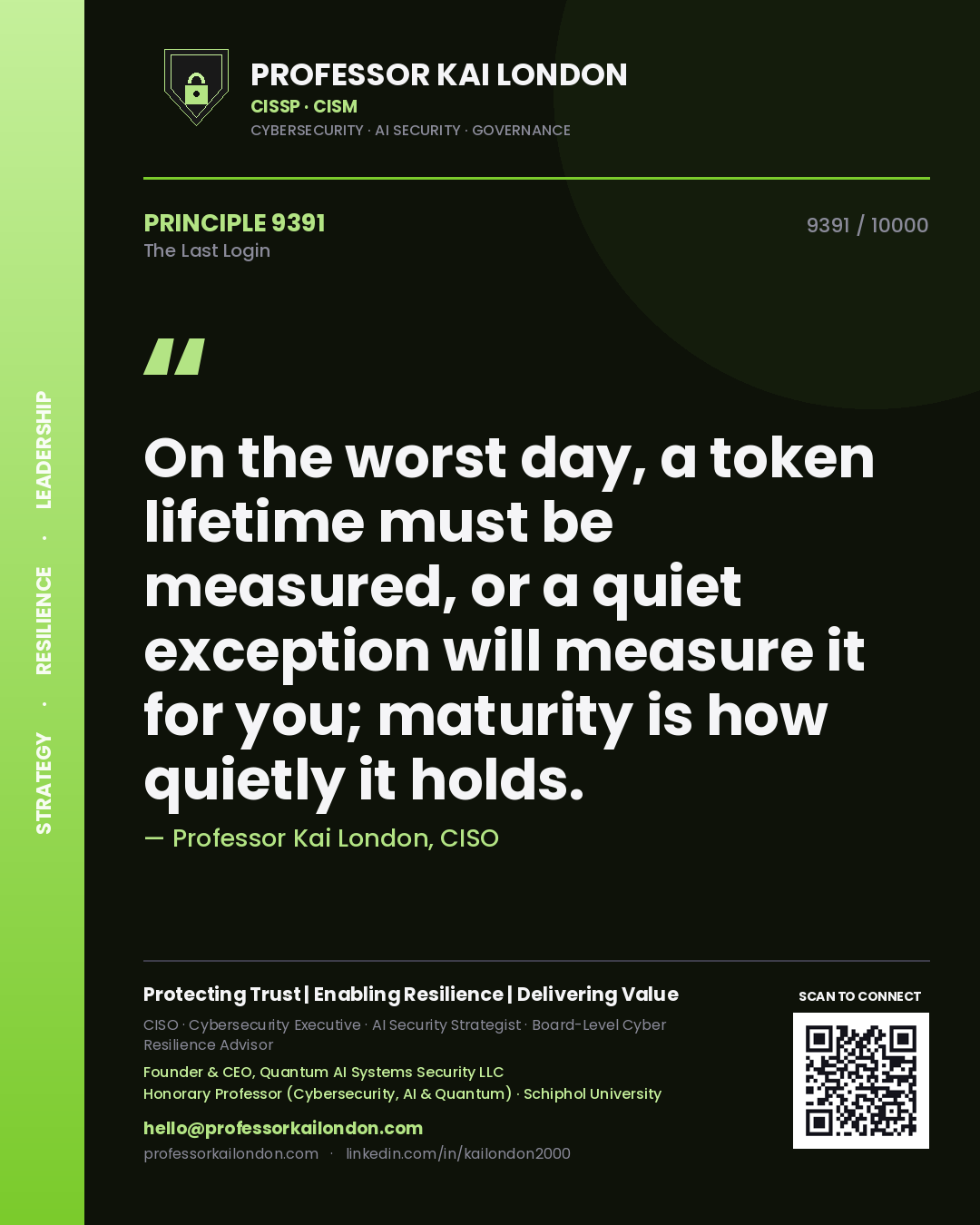 Professor Kai London principle 9391: On the worst day, a token lifetime must be measured, or a quiet exception will measure it for you; maturity is how quietly it holds.