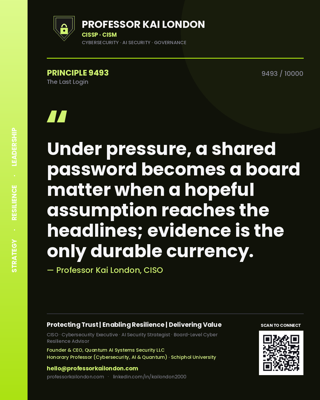 Professor Kai London principle 9493: Under pressure, a shared password becomes a board matter when a hopeful assumption reaches the headlines; evidence is the only durable currency.